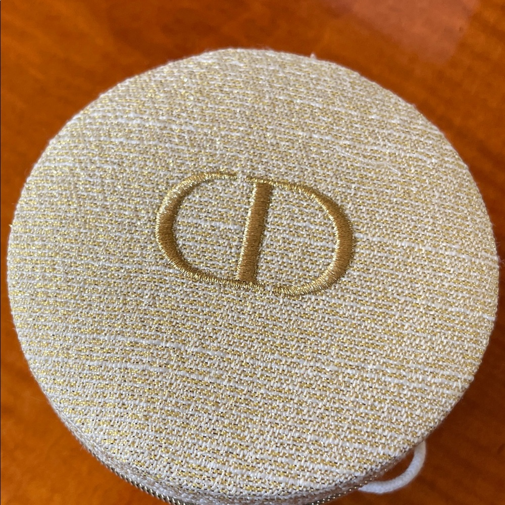 NEW Dior Gold Round Textured box with pouch for jewelry or perfume - Picture 4 of 8